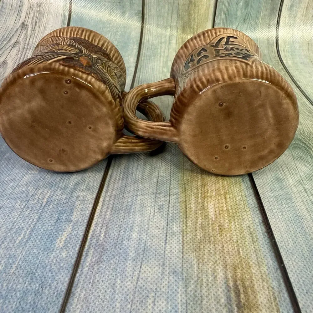 Owl Coffee Mug Set Of Two Vintage 70s Retro Brown Have A Nice Day Tea Hippie
